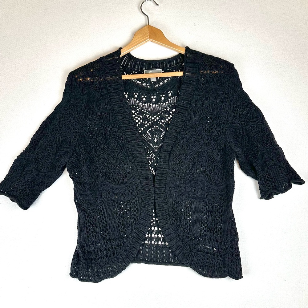 JM Collections Open Weave Cardigan Sweater Boho Whimsigoth